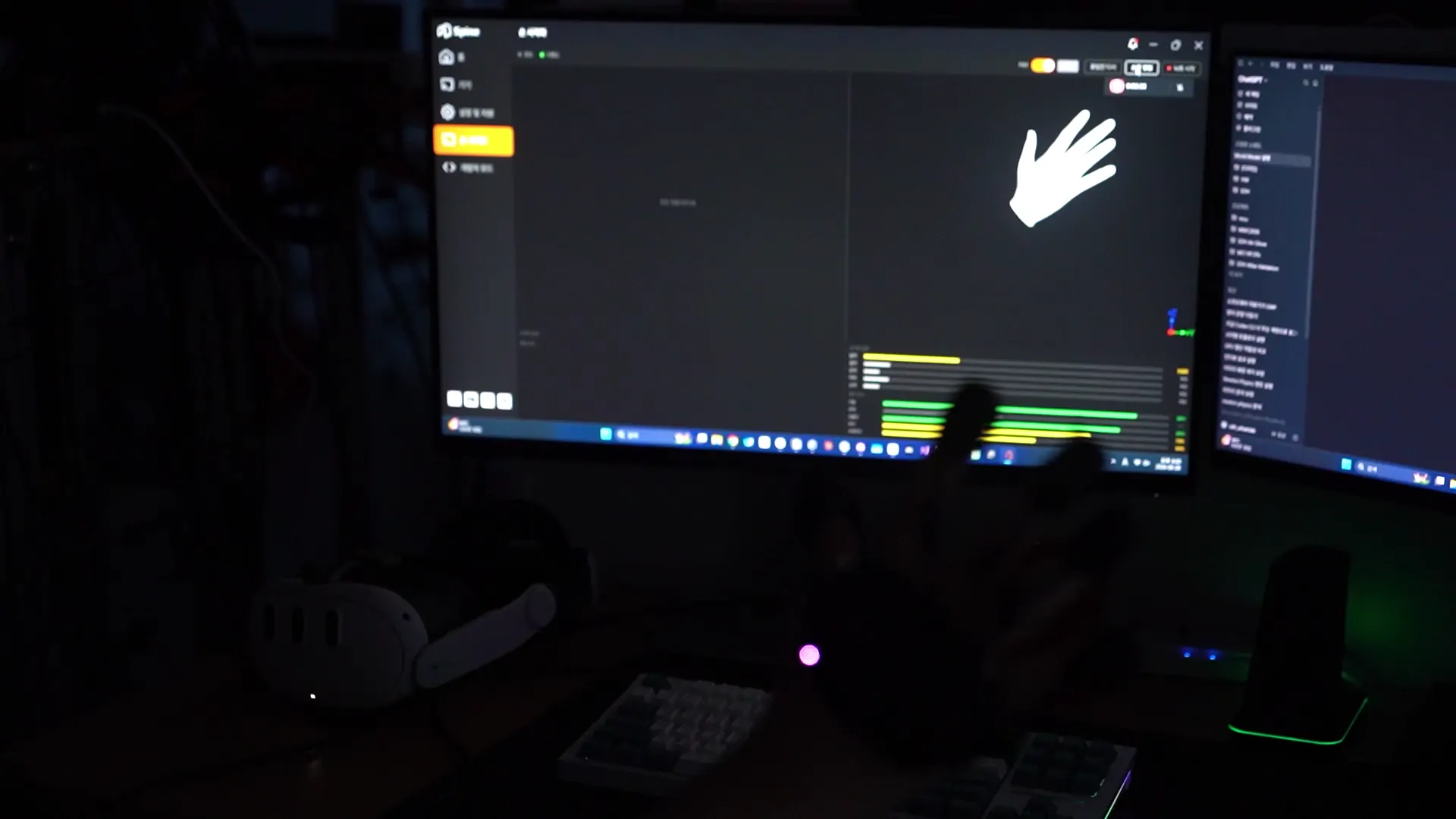 Air Glove의 손동작을 Spine에서 실시간으로 확인하는 화면